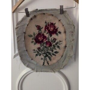 Vtg Completed Needlepoint Petit Point Floral Roses  40s Soiled